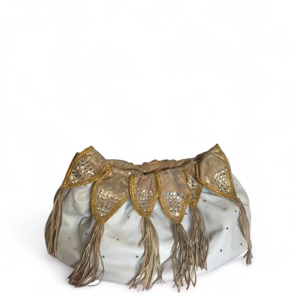Gold-Embellished White Evening Clutch